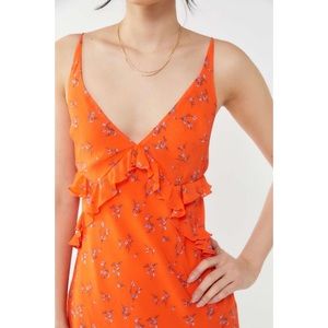 Urban Outfitters / Heidi Floral Print Ruffle Orange Red Dress